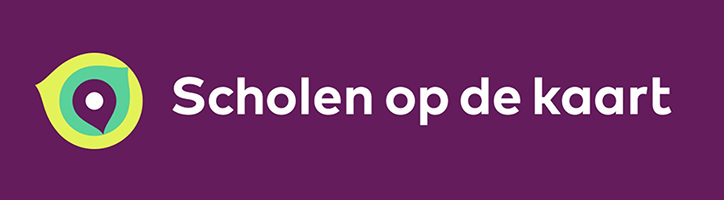 Logo scholen op de kaart wit op paars
