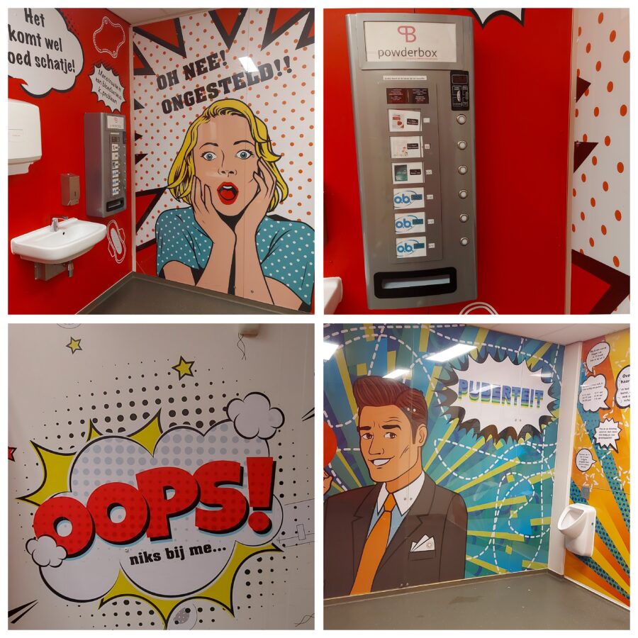 Toiletten op Houtens. Wij doen er alles aan om mensturatiearmoede te bestrijden.